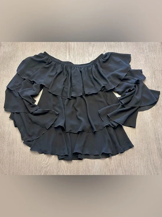 Show Me Your Mumu Chi Chi Top Black Off Shoulder Ruffle Blouse Boho Medium - Picture 2 of 7